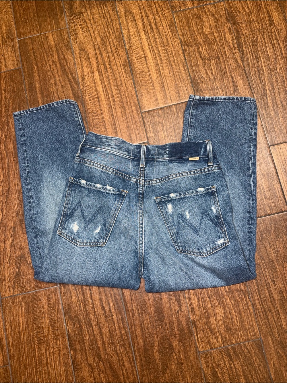 MOTHER Men's Washed Blue Relaxed Jeans with Back Pocket Detail